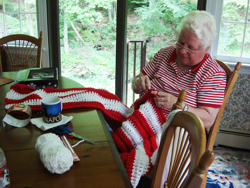 Grandma Kern Crocheting Lighthouse